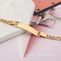 Stainless Steel Figaro Chain Blank Custom Name Curved ID Bar Bracelet